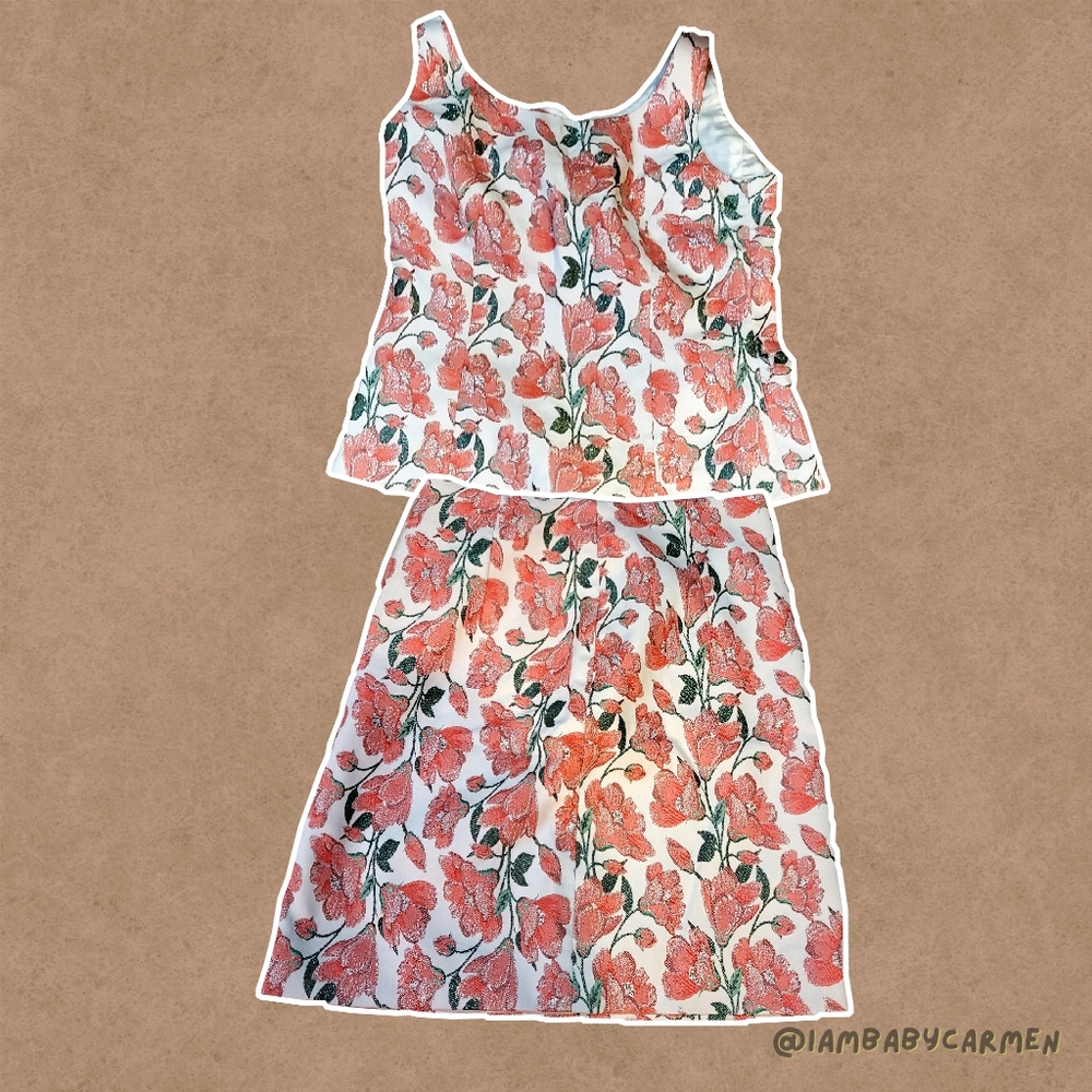 Hand-Made 💕 Embroidered Sleeveless Work Top & Skirt Set with Side Zipper